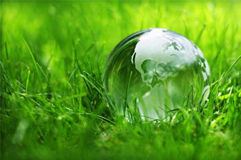 A glass bauble on grass
